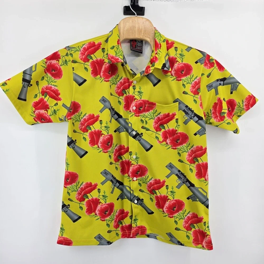 OAF Nation Men's XXL Floral Tropical Tactical Gun Button Up Misile Launcher